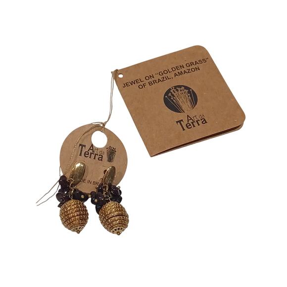 "Golden Grass" Art da Terra Eco-Brazilian Ball Dangle Earrings EARTH DAY - Picture 1 of 2
